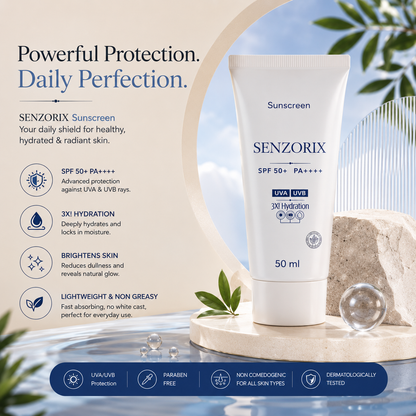 Senzorix Hybrid Sunscreen - SPF 50 PA++++ Moisturising Sunscreen SPF 50+ PA++++ with 11 Actives