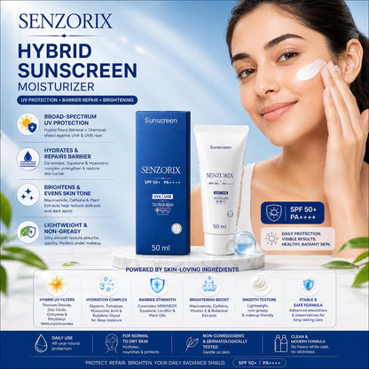Senzorix Hybrid Sunscreen - SPF 50 PA++++ Moisturising Sunscreen SPF 50+ PA++++ with 11 Actives